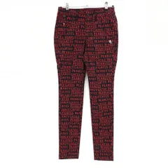 【新品】パーリーゲイツ パンツ 黒×レッド ロゴ総柄 刺しゅう白 レディース 0(S) ゴルフウェア PEARLY GATES