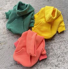 犬の服　ワッフル生地カラフルパーカー (グリーン、イエロー)