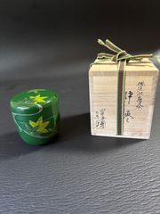 中棗　棗　加賀山中塗　天然木製　楓流水蒔絵　共箱　茶道具　c61703