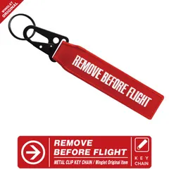 REMOVE BEFORE FLIGHT メタルクリップ キーホルダー カラー レッド 刺繍 タグ フライトタグ キーリング 赤 RBF 航空 飛行機 ひこうき 車 バイク 船 整備 安全 エンジニア 自衛隊 軍 カラビナ ミリタリー グッズ アイテム
