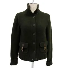 90年代◇RALPH LAUREN カシミヤ混紡ウール ニットジャケット 立ち襟 ダークグリーン  ラルフローレン レディース