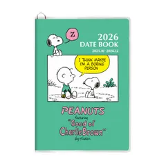 【ネコポス】 2026 ダイアリー 手帳 スクエア ピーナッツ スヌーピー A6サイズ グリーン 17PD-1G マンスリー 月曜始まり 2025年10月～2026年12月 透明PVCカバー