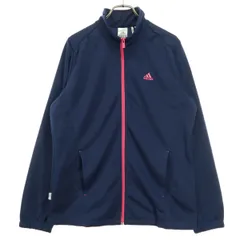 美品 adidas アディダス ワンポイントロゴ 長袖 トラックジャケット L ネイビー レディース 古着