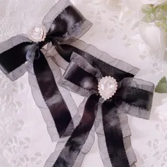 ❤️143サテンオーガンジーフリルビジューリボンクリップ❤️ブラック
