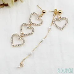 ピアス ハート レディース ゴールド 韓国 アシンメトリー ロング 揺れる