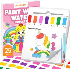 【新着商品】キッズお絵描きセット 耐久 速乾 ウォーターブック付きペイント 透明 DIY 鮮やか 手作り 補充絵の具シート2枚付き 筆2本 幼児向け 120gsm アート&クラフト 厚手 画用紙25枚 おうちで遊び 子供用水彩絵本 旅行に便利 プリンセス 水彩