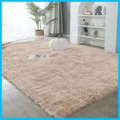 【数量限定】ROCYJULIN（ライトキャメル 長方形 オールシーズン快適に使用 防音絨毯 約1.5畳 ふわっとした手触り 毛足約4cm 滑り止め付き 洗えるラグ 全厚約5.5cm ） おしゃれな北欧風シャギーラグ 120x160cm カーペット ラグマット