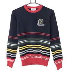 【美品】ジャックバニー セーター ネイビー×レッド 下部ボーダー コットン混 ニット レディース 1(M) ゴルフウェア Jack Bunny