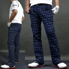 送料無料 アウトレット 廃盤処分品 ウィンドウペンネイビー/M XL XXLサイズ 【COMONGOLF/コモンゴルフ】カーゴポケット＆スリット入り ストレッチ ゴルフパンツ(CG-140707) ゴルフウェア メンズ ローライズ 春 秋 パシャ売り S-S