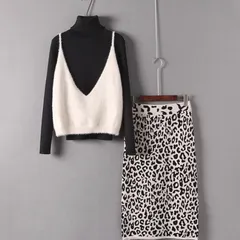 3点セット スカート トップス ニット セーター プルオーバー ベスト セットアップ レディース タイトスカート ニットスカート ロングスカート 長袖 襟なし スリット サイドスリット もこもこ ふわふわ ふっくら ハイウエスト かわいい 大人可愛い きれいめ