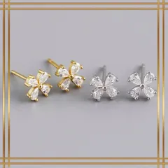【ゴールド/シルバー】シルバー925 フラワー ピアス ダイヤ モチーフ スタッド 小ぶり シンプル 上品 華奢 可憐 エレガント 普段使い オフィス カジュアル フォーマル 結婚式 デート プレゼント ギフト レディース アクセサリー (101 102)