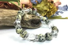 ダルメシアンジャスパー×水晶 パワーストーン ブレスレット 天然石ブレス (ロンデル： シルバー) 10mm メンズ・レディース △