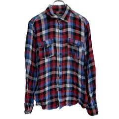 長袖 チェック ネルシャツ L レッド ブルー ブラック ホワイト ボタン 胸ポケット カジュアルシャツ 古着卸 アメリカ仕入 a703-6508