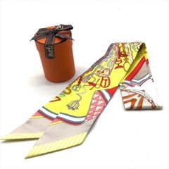 美品 HERMES エルメス ツイリー 鞍職人の花束 マルチカラー イエロー シルク 100％ スカーフ アパレル 服飾小物 バッグ アクセサリー k5958