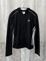 S ) アディダス レディース 黒 メッシュ ジップアップパーカー フード付き ジャージ