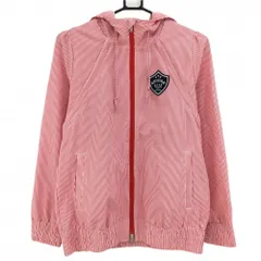 【美品】アディダス 2WAYジップパーカー レッド×白 ストライプ 袖・フード着脱可 ロゴワッペン レディース L/G ゴルフウェア adidas