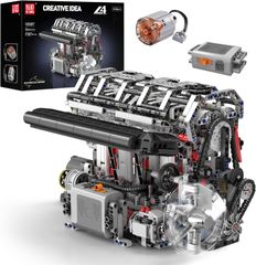 Mould King 10087 MOC技術（L4）4気筒シリーズガソリンエンジンブロックキット、技術クランプキットはエンジンとバッテリーボックスV 4エンジン（1787 PCS+）を含む