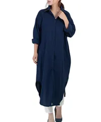 [グリーンパキラ] ロングシャツレディース長袖 シャツワンピース レディース 秋 春 トップス シャツ ブラウス 羽織り ロング 大きいサイズ 襟付き 前開き コットンワンピース 綿100% 重ね着 着回し カジュアル (JP, アルファベット, XL, 標 