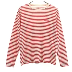 mont-bell モンベル ロゴプリント ボーダー 長袖 WIC. Tシャツ 160 レッド系 ロンT アウトドア 1104812 キッズ 古着