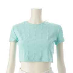シャネル 97P ナイロン ヴィンテージ ココマーク総柄 クロップド 半袖Ｔシャツ チビT ショート丈トップス カットソー PO7794 エメラルドグリーン ブルー系 38【中古】