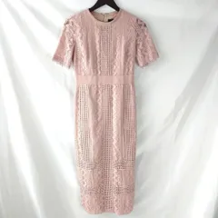 Lugnamoon ラグナムーン   ジオメトリックレースロングワンピース     くすみピンク  ドレス カッティングワンピース ピンクベージュ S バックリボン　スリット