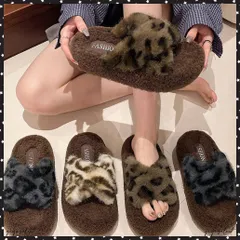 ファーサンダル 厚底韓国風ファースリッパ レオパードサンダルレディース もこもこあったかフラットシューズ 歩きやすい ふわふわ ルームシューズ 疲れない 寒さ対策 かわいい秋冬靴美脚 ボアルームサンダル 外履きサンダル人気