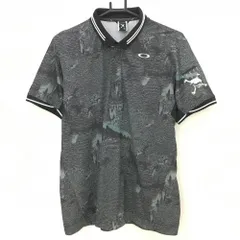 【超美品】オークリー 半袖ポロシャツ グレー×黒 総柄 スカル ティー装着可  メンズ XL ゴルフウェア Oakley