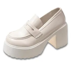 [ALVEIN] 厚底ローファー パンプス 柔らかい 白 黒 太ヒール スクール 痛くなりにくい 7cmヒール コスプレ 学生 通学 地雷系 (オフホワイト, 日本の靴のサイズ寸法, 大人, 数値, 22.5 cm) [オフホワイト] [22.5 cm]