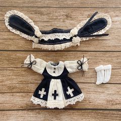 JANAYA ハンドメイド　オビツ11服　黒色兎の耳ワンピース　3点セット
