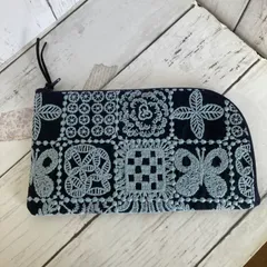 ミナペルホネン ハンドメイド L字ポーチ　13×14 ミナペルホネン・タンバリンのL字ファスナーポーチ⁄フラットポーチ│Yellow Tambourine | Wakukki　わくっき