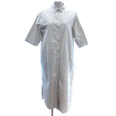 アーバンリサーチ ドアーズ URBAN RESEARCH DOORS シャツワンピース ステンカラー マキシ ロング ストライプ 七分袖 ONE 緑 グリーン /AU