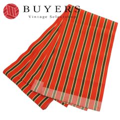 【中古】 半幅帯 正絹 朱色 黒 クリーム 縞 和装 呉服 和服 きもの レディース 女性