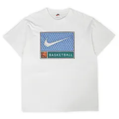 ナイキ NIKE 90s 90年代 プリントTシャツ MADE IN USA アメリカ製 スウォッシュロゴ 旧タグ バスケットボール ヴィンテージ 古着 メンズ カットソー ホワイト 白 L【中古】