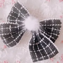 ❤️193ツイードパールリボンクリップピン❤️ブラックチェック
