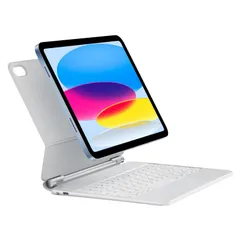 第10世代_ホワイト HOU for iPad 10世代 ケース キーボード、IPad 10世代用マジックマグネティックスタンドキーボード、マルチタッチトラックパッド、フローティングデザイン、7色のバックライト、日本語配列、Bluetooth