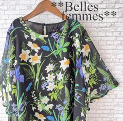 173黒★新品M～L対応★夏のシフォン五分袖*Aラインシルエット*ボタニカルプリント*ヒップが隠れる長め丈*体型カバー*チュニック173黒