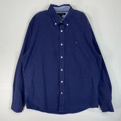 古着 トミーヒルフィガー TOMMY HILFIGER 長袖シャツ ロゴ　刺繍 ボタンダウン M  ネイビー系 ドット メンズ