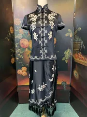 美品 Keita Maruyama 宝石ワンピース ベルベット黒 チャイナカラー チャイナ服 チャイナカラー ベルベット ワンピース ワンピース