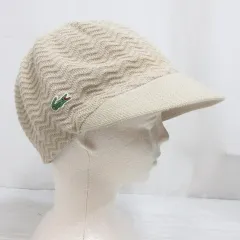 ラコステ LACOSTE 帽子 ジャガード ニット キャスケット キャップ 57cm ベージュ 日本製
