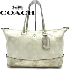 COACH 大容量 A4 トートバッグ マディソン ドッテッド オプアート シグネチャー キャンバス 手提げ 肩掛け可能 ロゴチャーム付き ホワイト シルバー