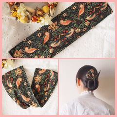 ハンドメイド　デフトバン　お団子メーカー　リバティ　いちご泥棒　ウィリアムモリス