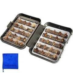 Wellvie フライ用 毛ばり ケース付き 灰/金 テンカラ毛鉤 毛バリ 毛針 疑似餌 渓流 釣り テンカラ毛針セット フック フライフィッシング用 蚊フライ