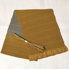 一点限り　帯揚げ 帯締め 2点セット まとめ売り ボーダーライン ぼかし ちりめん 黄茶色 正絹 和装小物 小紋 色無地 付下げ訪問着 　AS0081