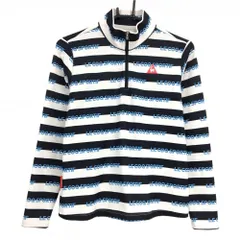 【美品】ルコックゴルフ 長袖ハイネックシャツ 白×ネイビー ボーダー ロゴ総柄 ハーフジップ  レディース L ゴルフウェア le coq sportif