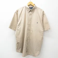 XL/古着 ラルフローレン 半袖 ブランド シャツ メンズ 90s ワンポイントロゴ 大きいサイズ ロング丈 コットン ボタンダウン ベージュ カー