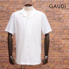 25SS/GAUDI/Lサイズ/イタリア製シャツ C511GU450301 サッカー風 ボーダー 透かし編みサマーニット 爽やか 開襟 半袖 新作 新品/白/ホワイト/kf315/