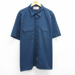 XL/古着 ディッキーズ Dickies 半袖 ワーク シャツ メンズ 00s 大きいサイズ ロング丈 紺 ネイビー 25may30 中古 トップス