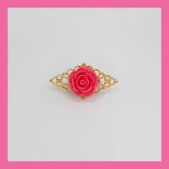 ピンク薔薇×ゴールドシージョ留め(cr-97)／ フラメンコ・ダンス・舞台衣装小物・帯留・シージョ留め・ブローチ