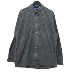 GM731  TOMMY HILFIGER トミーヒルフィガー 長袖 ボタンダウン シャツ トップス ネイビー系 チェック柄 総柄 メンズ L