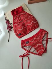 Peacock（ピーコック）｜Sol Blanc（ソルブラン）Gypsy Red（ジプシーレッド／赤）　ポールダンスウェア　エアリアルフープ　ヨガ　エキゾチック　アクロバット　エアリアルティシュー　レッスン着